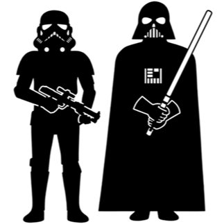 Placa Madeira Decorativa Star Wars Stormtrooper e Darth Vader MDF Preto Com Fita Dupla Face Adesiva