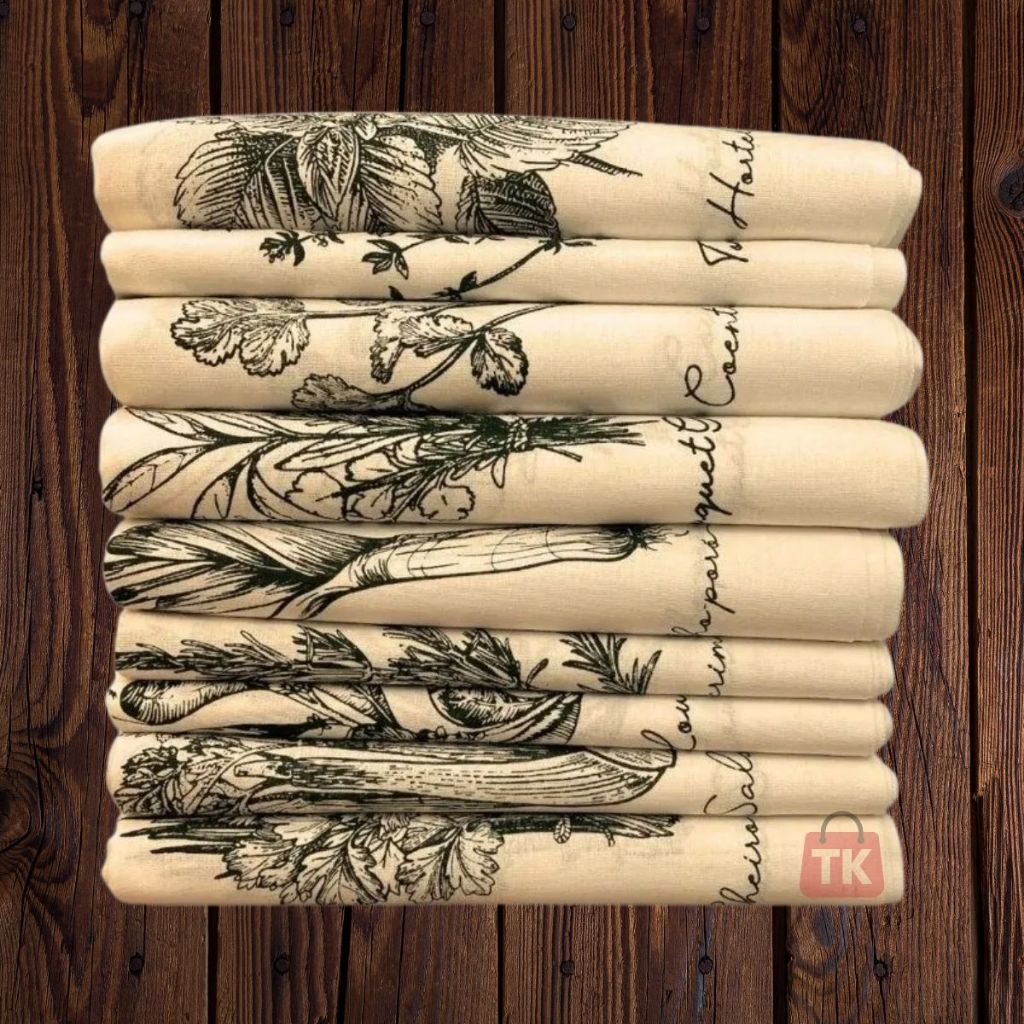 Pano de prato rustico cru grande 45x72cm estampado moderno 100% Algodão Premium - Linha Especiarias