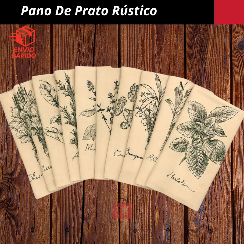 Pano de prato rustico cru grande 45x72cm estampado moderno 100% Algodão Premium - Linha Especiarias em Oferta na Shopee
