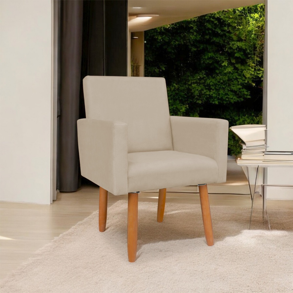 Poltrona Decorativa Nina Reforçada Suede Pés de Madeira