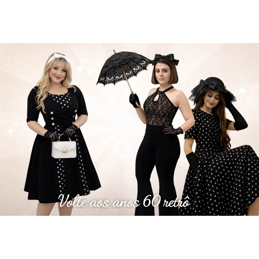 Vestido Retrô anos 60 Bolinhas Poá Renda Moda Evangélica Social Rodado Plus Size 38 ao 52 Midi Fardamento