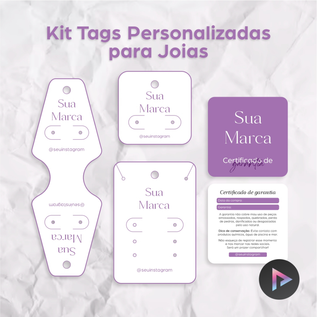 Kit Tags para Joias + Certificado de Garantia Personalizado Bijuteria Acessório Cartela Pulseira Colar Brinco