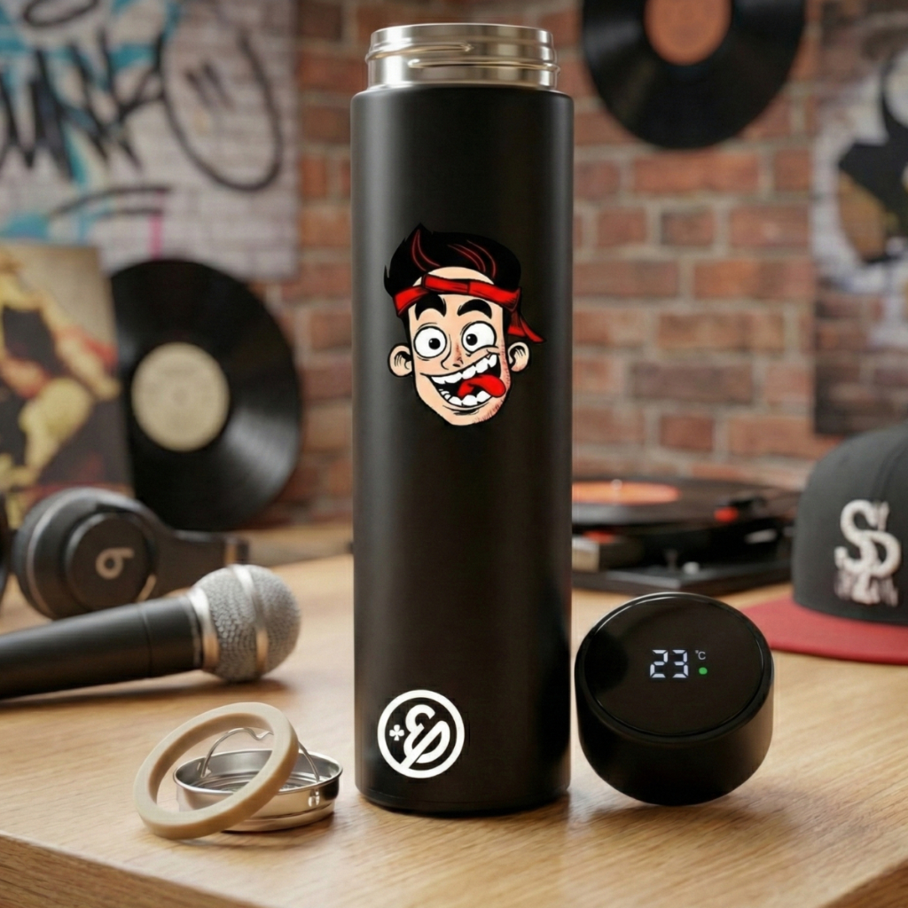 Garrafa Térmica Enaldinho Youtuber Inox Com Sensor De Temperatura Inteligente 500ml - Personalizada