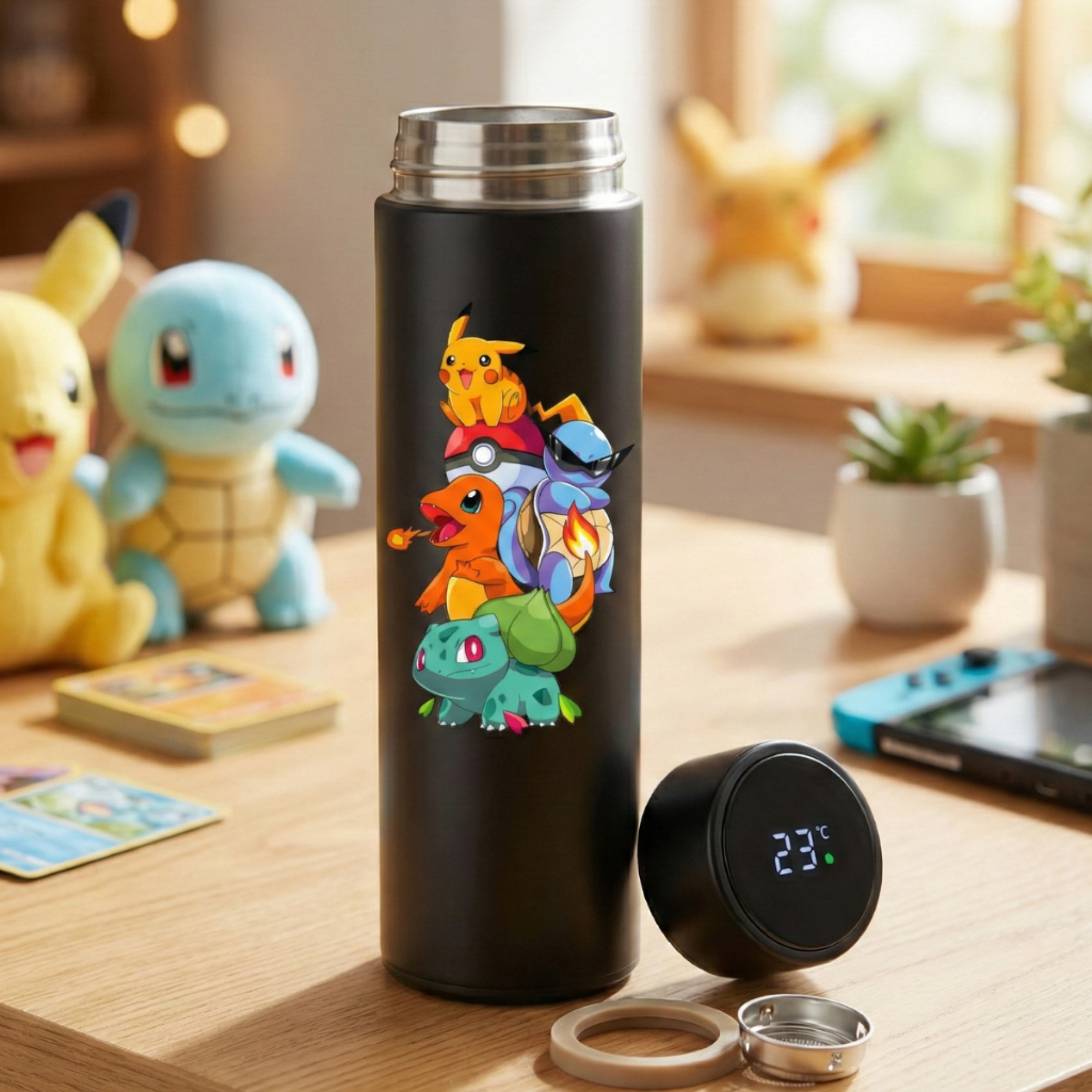 Garrafa Térmica Pokémon Inox Com Sensor De Temperatura Inteligente 500ml - Personalizada