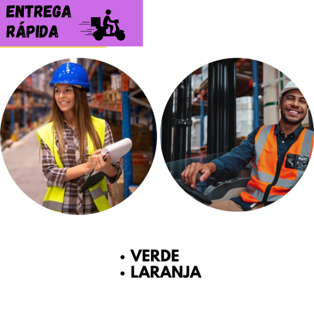 Kit 2 Colete Refletivo EPI Tipo Blusão Com Zíper Sem Bolso Segurança Laranja