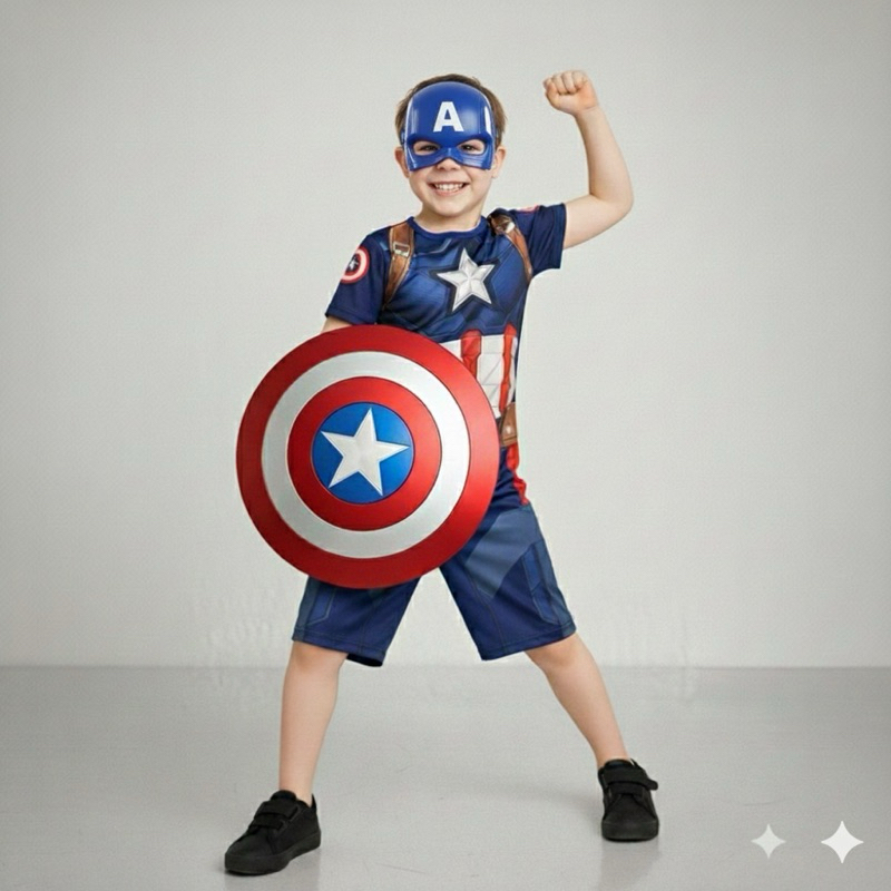 Fantasia Infantil Capitão América Com Escudo E Mascara De Plástico Festa Aniversario Herói em Oferta na Shopee