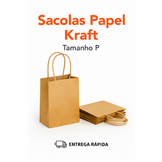 Kit 10 Sacolas de Papel Kraft P 15x20x07cm com alça  Papel Torcido Presentes e Lembrancinhas Festa
