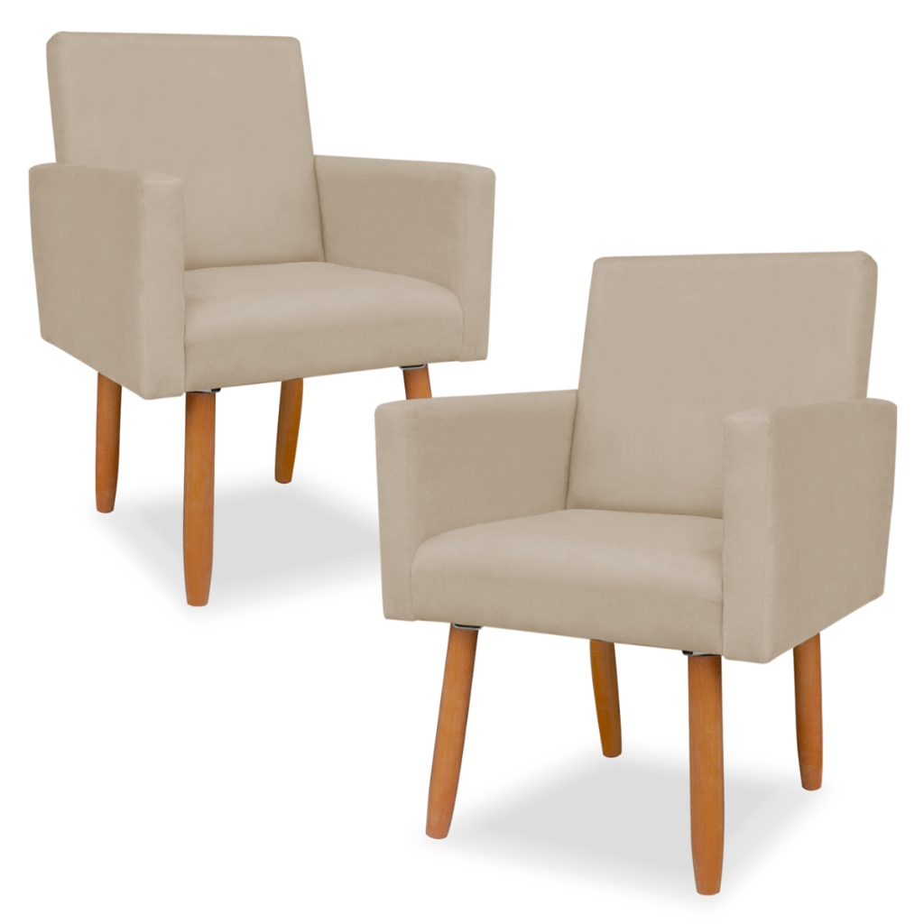 Kit 2 Poltrona Decorativa para Sala Nina Deluxe Pé Palito Suede