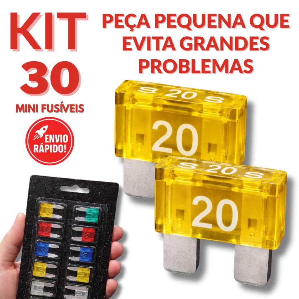 Kit Mini Fusível Automotivo Com 30 20 10 Unidades Versátil Sistema Elétrico Som Carro Caminhão Moto