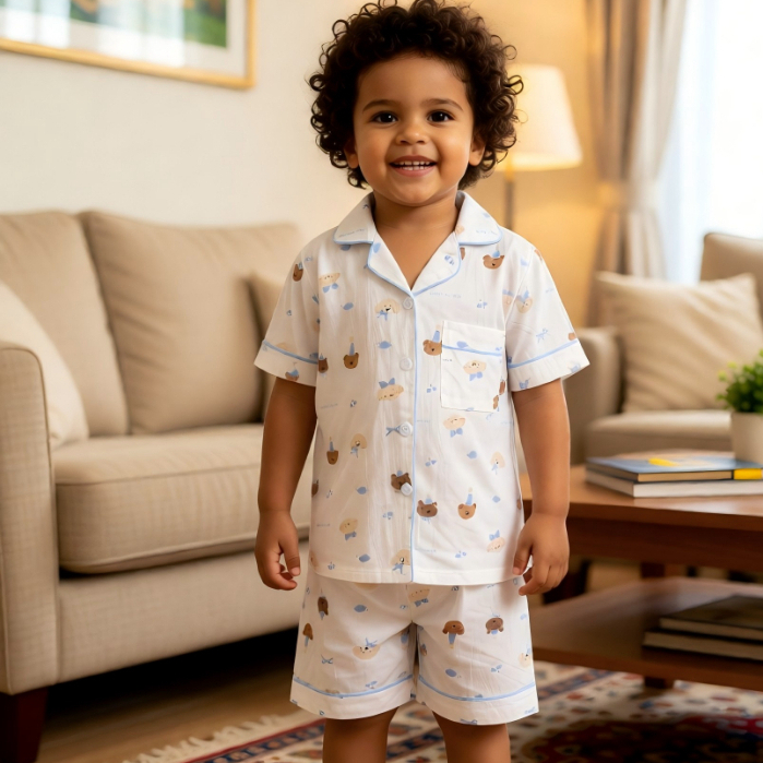 Pijama Infantil Menino Menina Verão Americano Curto Estampado Confortável Short Doll Roupa de Dormir Malha Leve