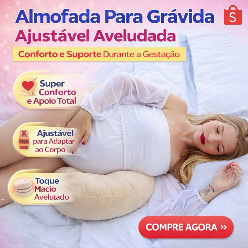 Almofada para Grávida Ajustável Aveludada Fofinha Conforto Gestante