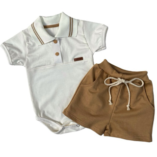 Conjunto 2 peças Body Polo e Bermuda Bebê 0 a 12 meses FA BABY em Oferta na Shopee