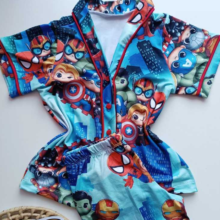 Pijama Infantil Masculino Vingadores Baby Americano Blusa e Short Envio Rápido