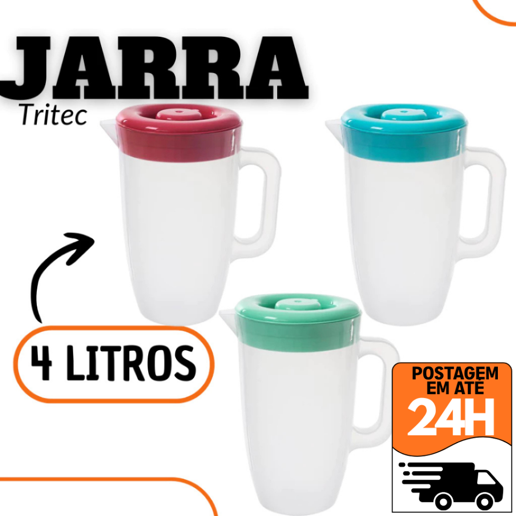 Jarra Transparente Grande 4 Litros  - C/ ALÇA C/TAMPA