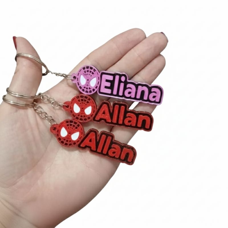 KIT CHAVEIROS Homem aranha personalizado com nome, tag para identificação escolar, mochila, estojo, aniversário em Oferta na Shopee