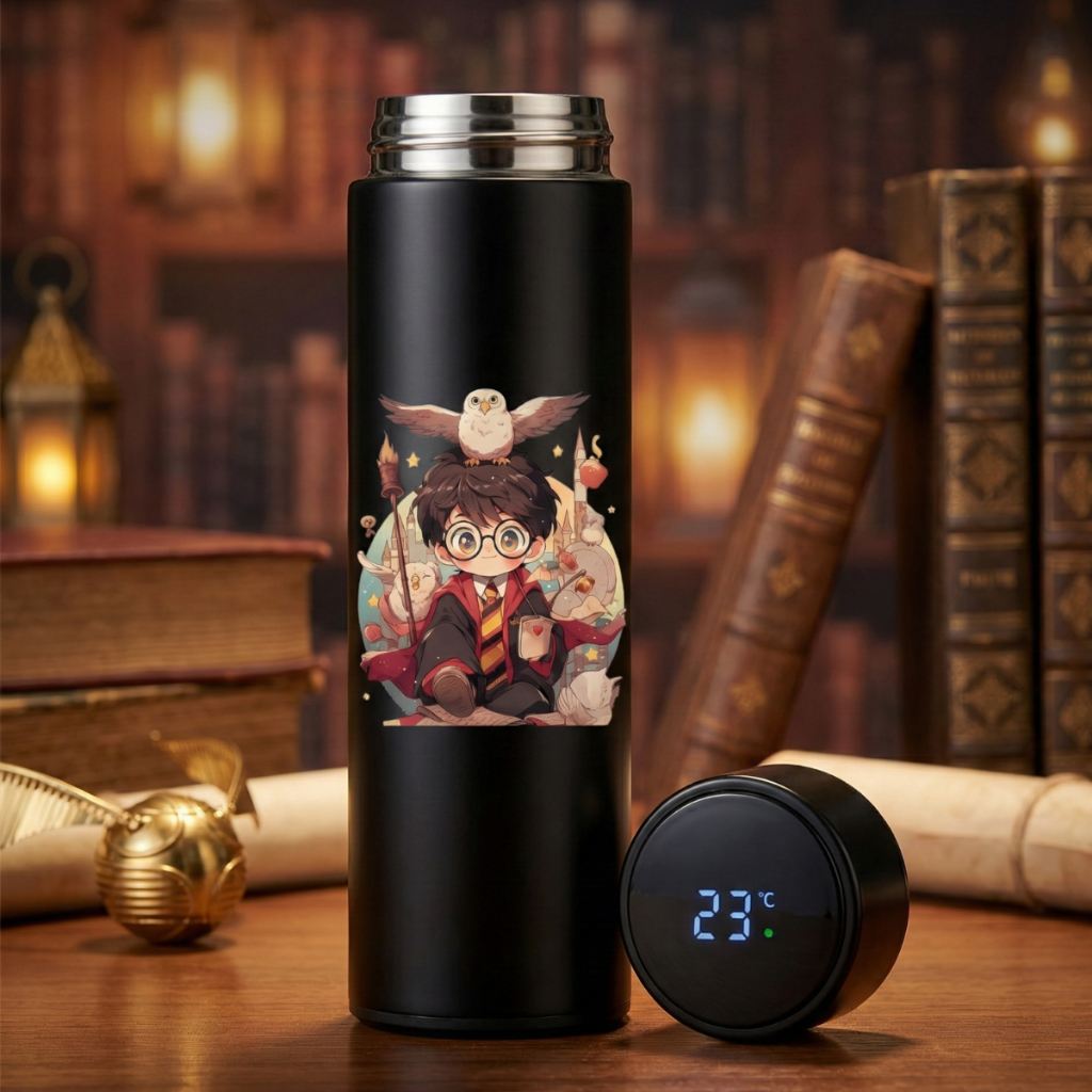 Garrafa Térmica Harry Potter Coruja Inox Com Sensor De Temperatura Inteligente 500ml - Personalizada