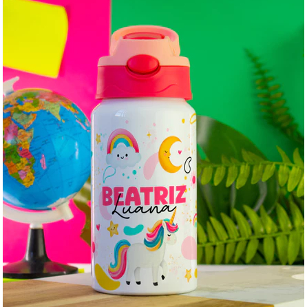Squeeze infantil personalizado semi termico colorido bico retratil de silicone 500ml