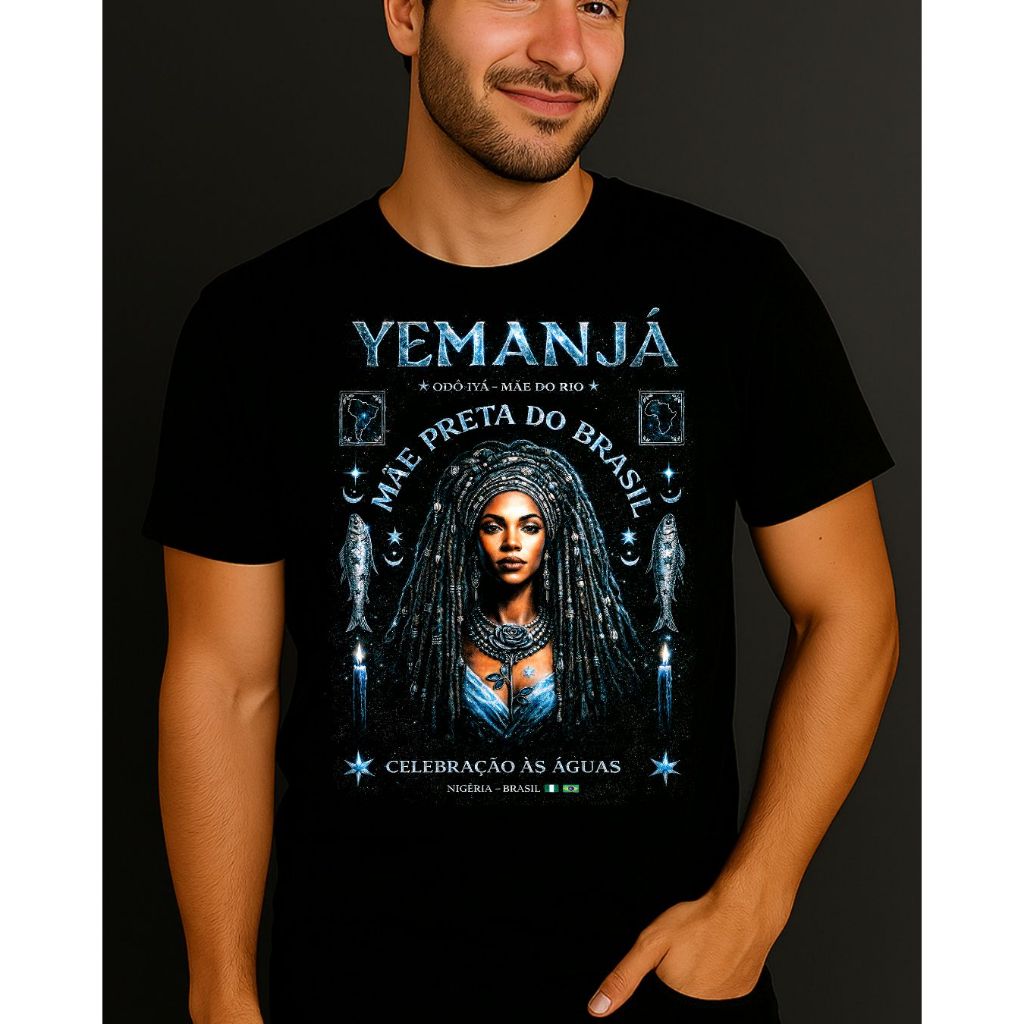 Camiseta Yemanjá Mãe Preta do Brasil Axé • Unissex 100% Algodão