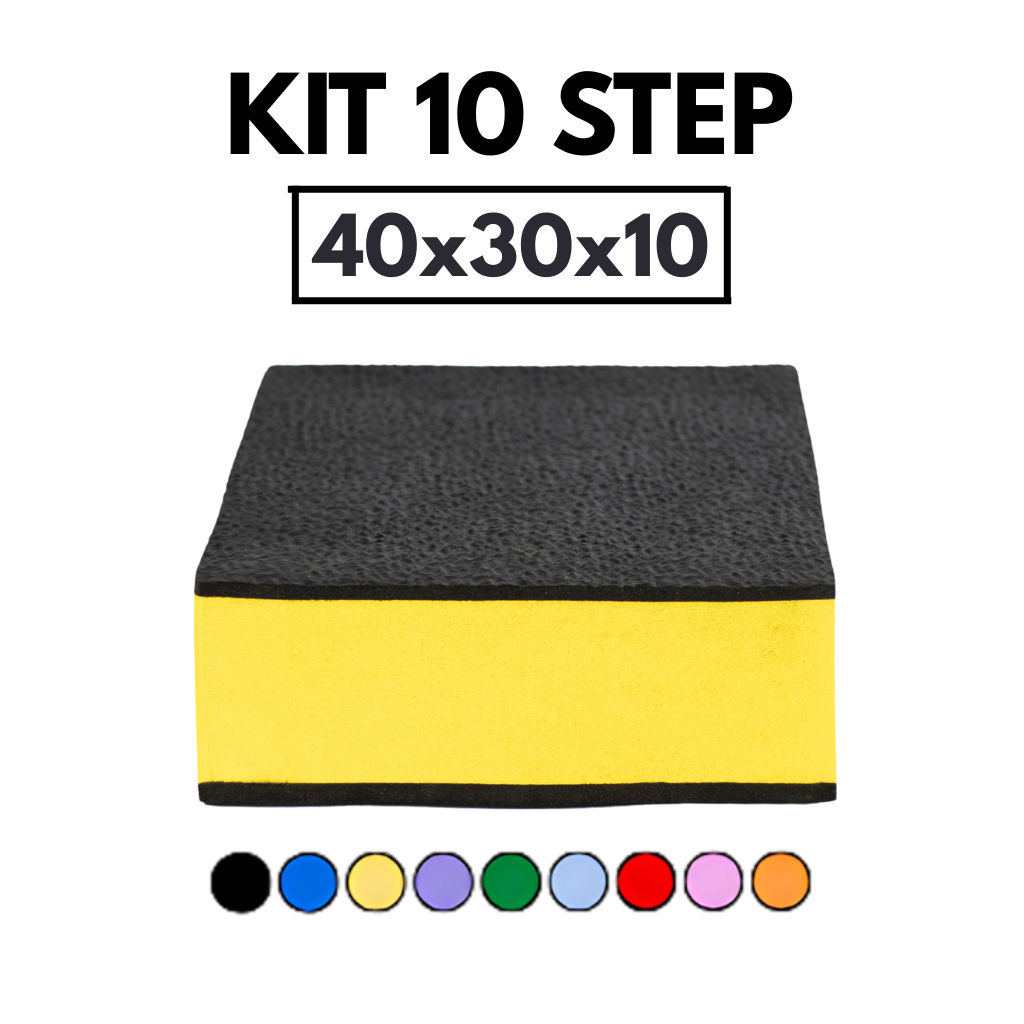 Kit 10 Step EVA 40x30x10cm Antiderrapante Academia, Funcional, Aeróbico, Crossfit, Yoga Estepe