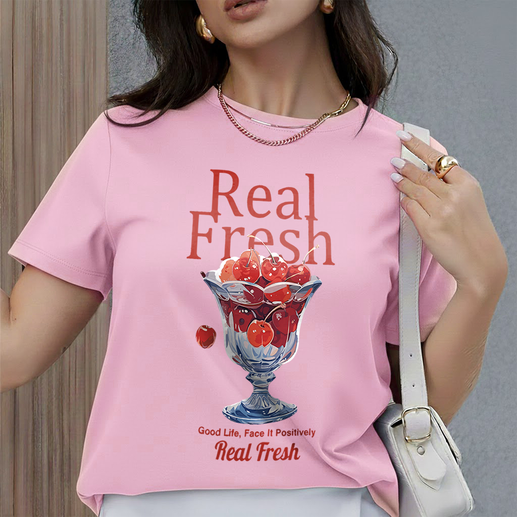 Camiseta Feminina Real Fresh Estampada Casual Confortável Moda Verão Estilo Exclusivo