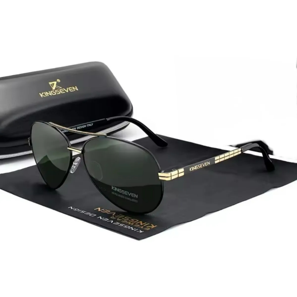 Óculos Kingseven Aviador Polarizado Uv400 N7840f3 Gold Aviador Preto Verde Preto