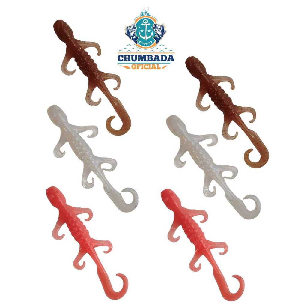 Kit 6 Iscas Artificiais Lagartail Soft 6cm Lagartixa Salamandra Lizard - Chumbada Oficial