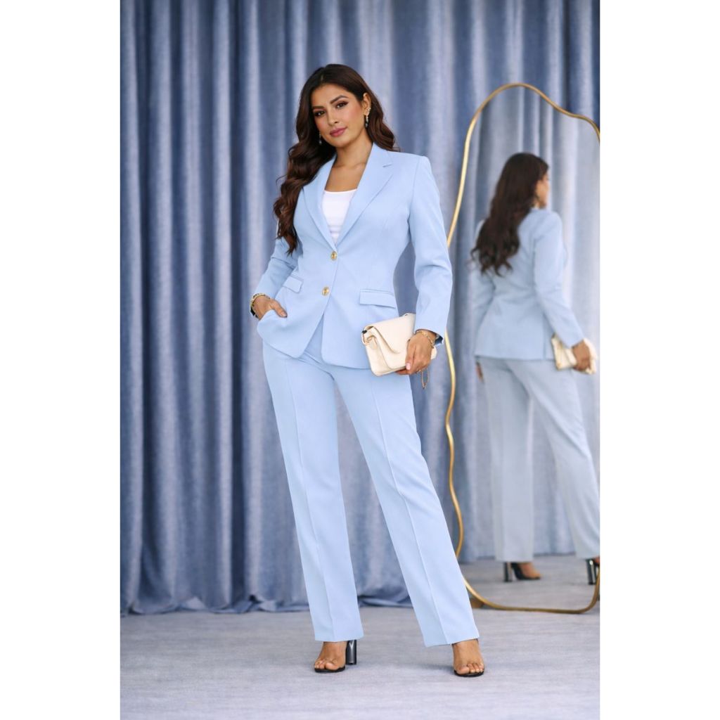 Conjunto Social Feminino Alfaiataria Blazer Com Mangas e Calça Pantalona Elegante Trabalho Executivo em Oferta na Shopee