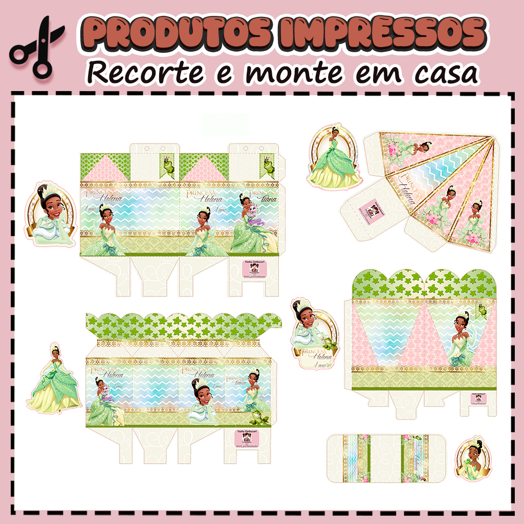 25 Caixinhas Personalizadas Kit festa infantil Tema Princesa Tiana Aniversário Lembrancinhas