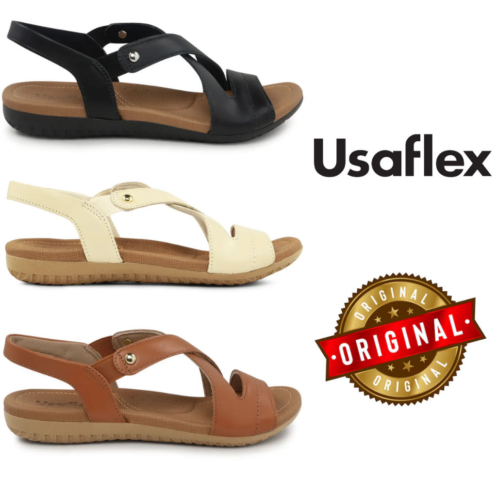 Usaflex Rasteira R1804 Couro Confortável Antiderrapante Calci Facil Original Usaflex