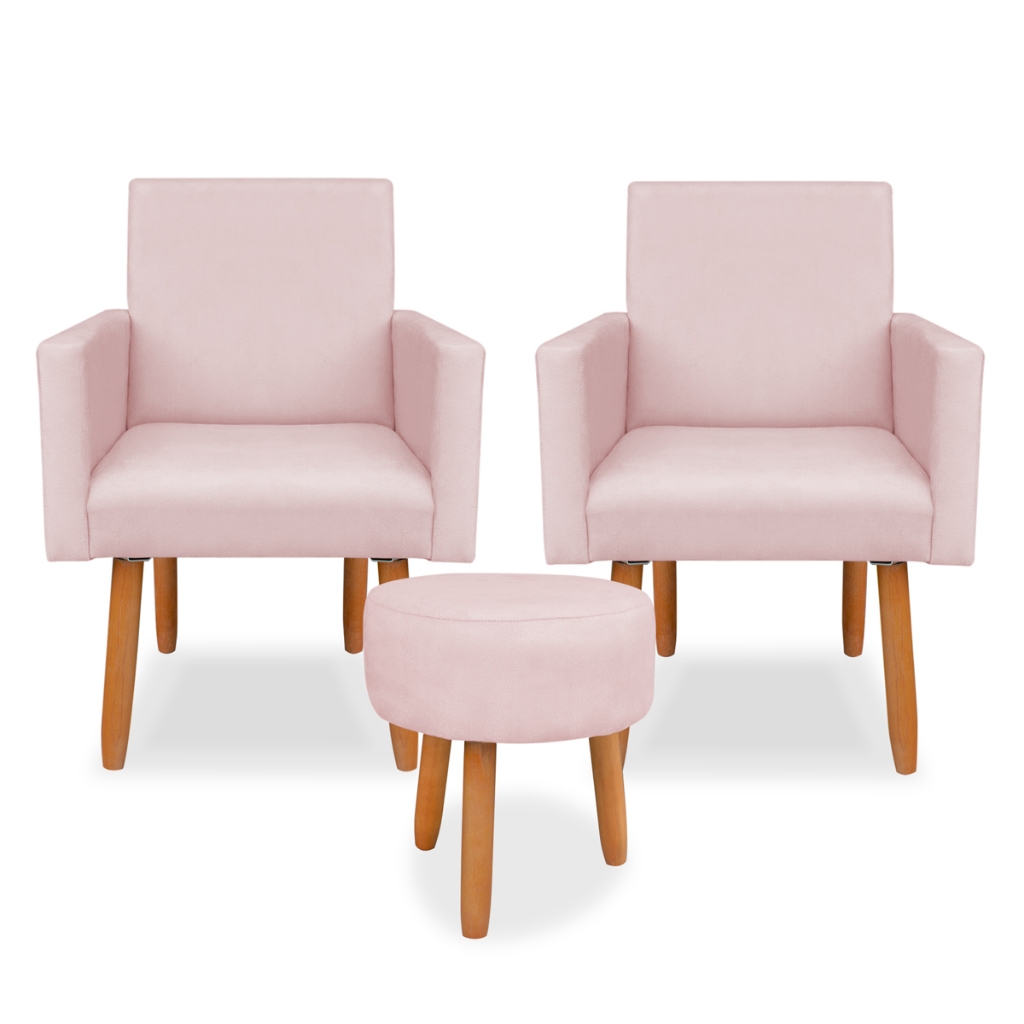 Kit 02 Poltrona Decorativa Nina e 1 Puff Redondo Decorativo para Salão de Beleza Penteadeira de Quarto Manicure em Oferta na Shopee