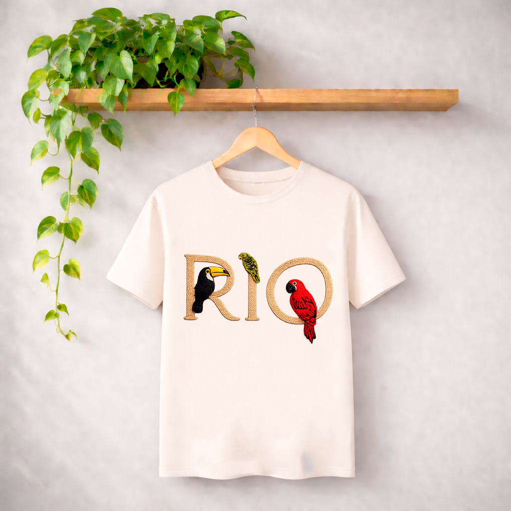 Camiseta T-Shirt Básica Rio Passaros Estiloso Feminina Tendência Verão Modelo Lançamento Envio Rápido
