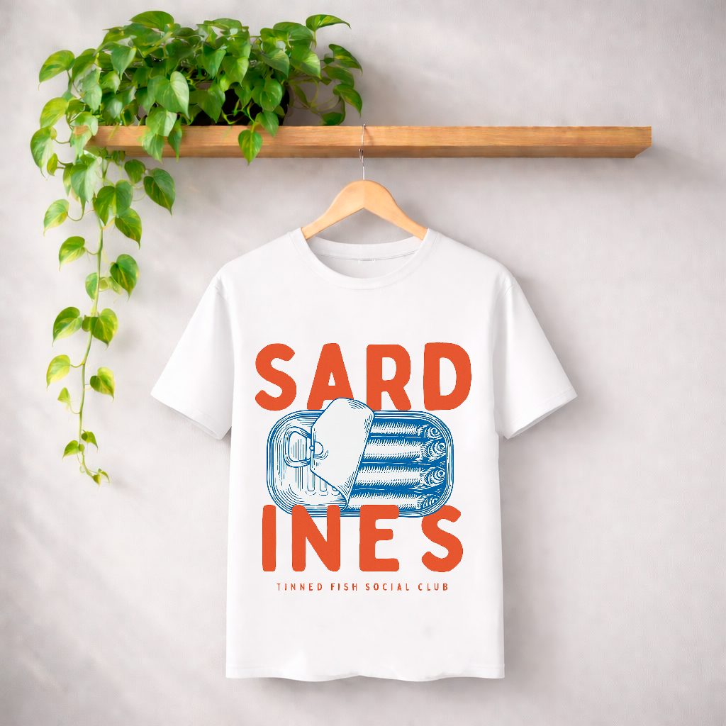 Camiseta T-Shirt Básica Sardinha Estiloso Feminina Tendência Sardines Verão Modelo Lançamento Envio Rápido