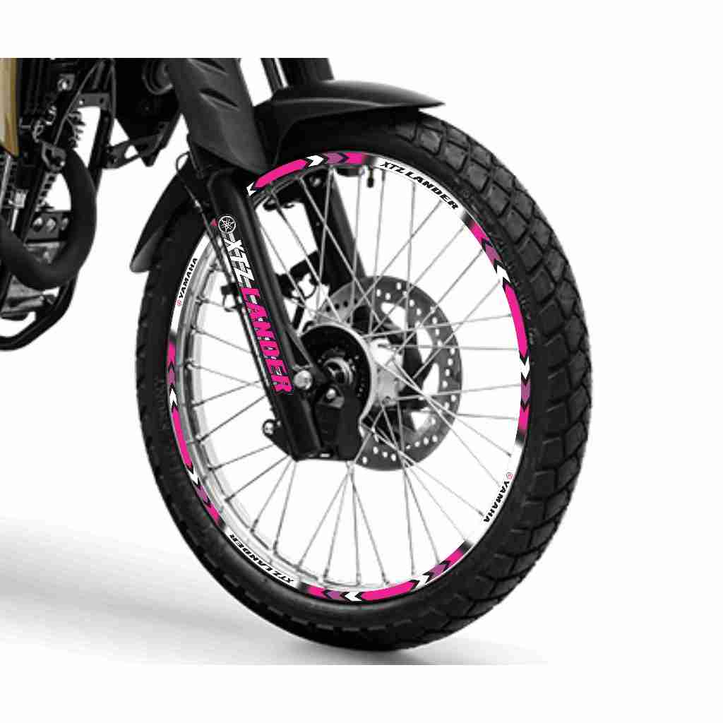 Adesivo Friso Refletivo Roda Moto Yamaha XTZ Lander 250 + adesivos bengala e balança pink rosa