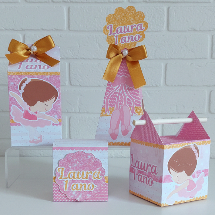 Kit Caixinhas Personalizadas Bailarina Lembrançinha Festa Aniversario mimo