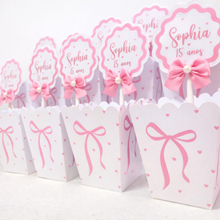 Centro de mesa decorativo para festa menina tema laços cachepot personalizado com laço cor rosa em Oferta na Shopee