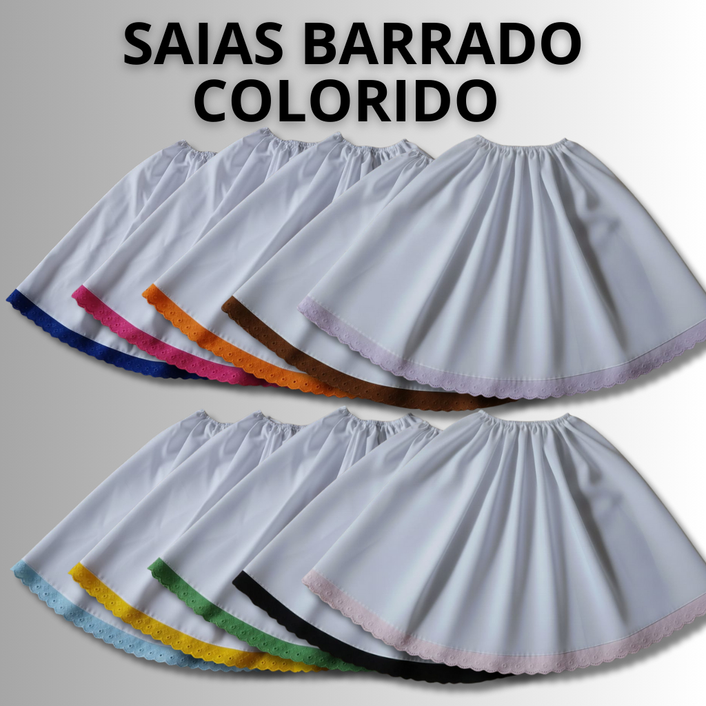 ROUPA RELIGIOSA SAIA DE UMBANDA E CANDOMBLÉ, BARRADO VERMELHO AZUL AMARELO COLORIDA MICROFIBRA 85CMDE  ALTURA 2,5 D RODA em Oferta na Shopee