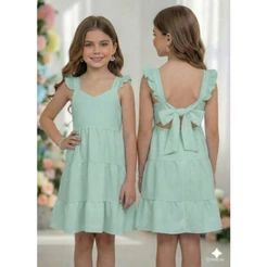 Vestido Princesinha Infantil babado Três Marias Duna Premium Amarração nas Costas