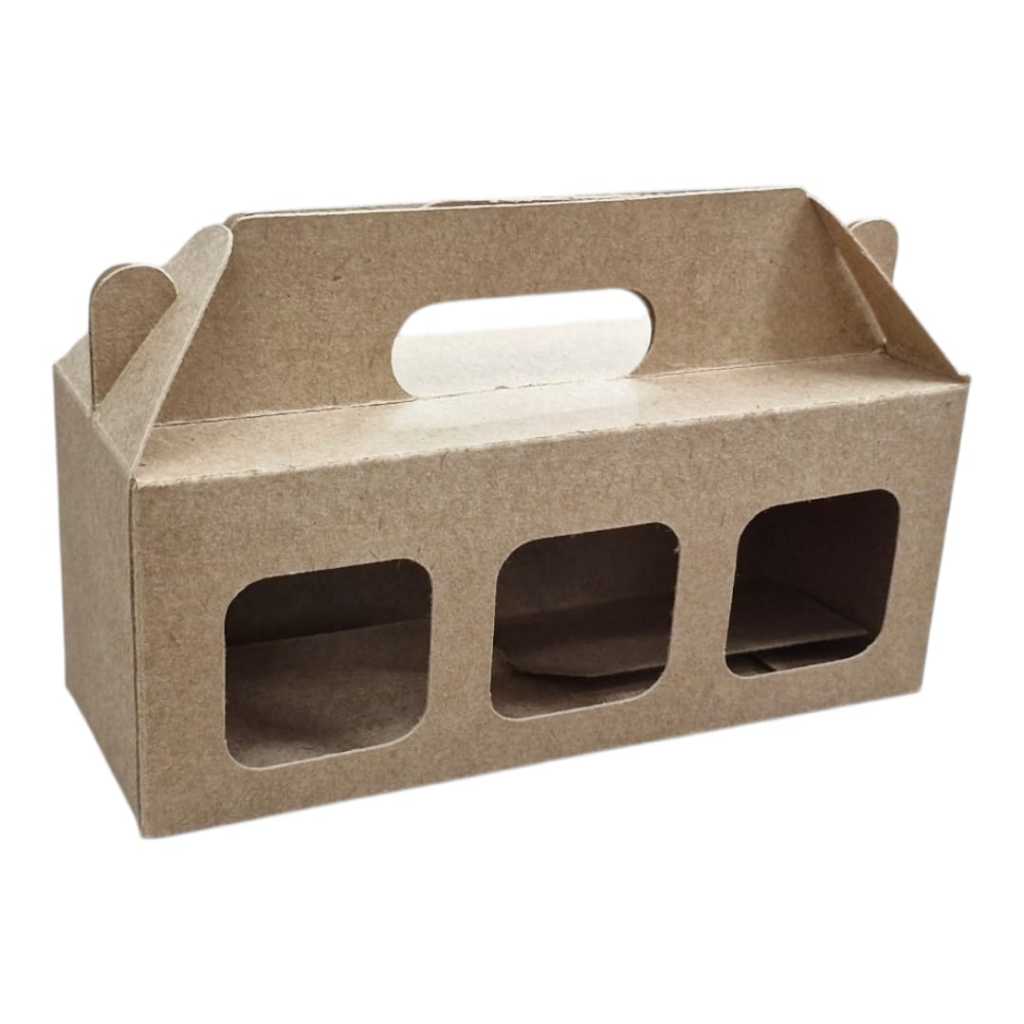 Caixa embalagem para 3 potes geleinha tampa metal - Kraft - kit 50 unidades