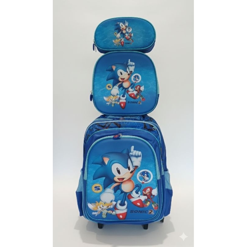 ​Kit Mochila de Rodinhas Sonic 2 Infantil Masculina + Lancheira Térmica + Estojo em Oferta na Shopee