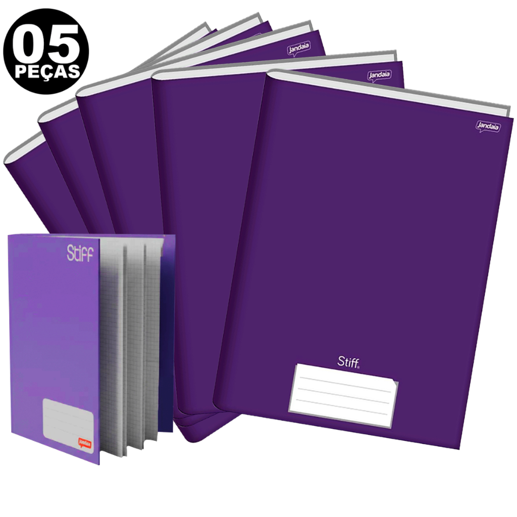 Kit 05 Cadernos Brochurao 96 Folhas Pautado Capa Dura Lilas escuro - Stiff em Oferta na Shopee