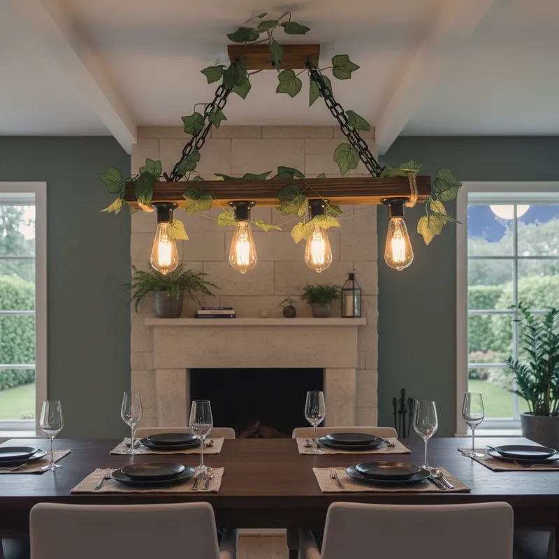 Lustre De Madeira Estilo Rústico Pendente De Teto 4 Bocais para área gourmet e de lazer — imagem 2 de 2