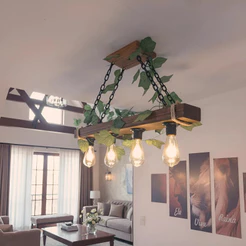 Lustre De Madeira Estilo Rústico Pendente De Teto 4 Bocais para área gourmet e de lazer