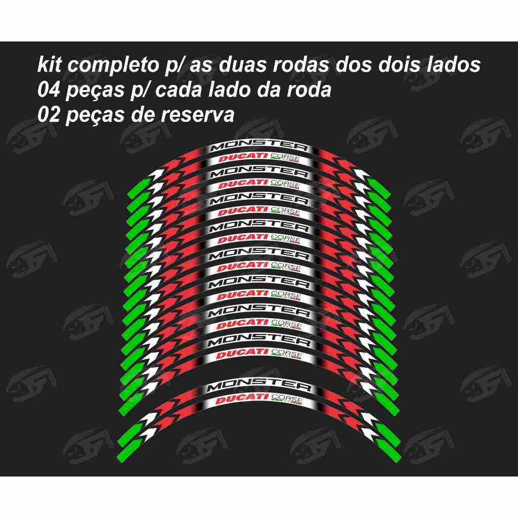Adesivo Friso Refletivo Roda Moto Ducati Monster tricolor 02