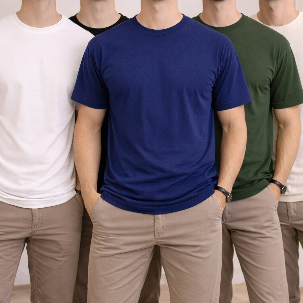 Kit 5 Camiseta Lisa Premium 100% Algodão Peruana Reforço Ombro a Ombro Gola de Ribana