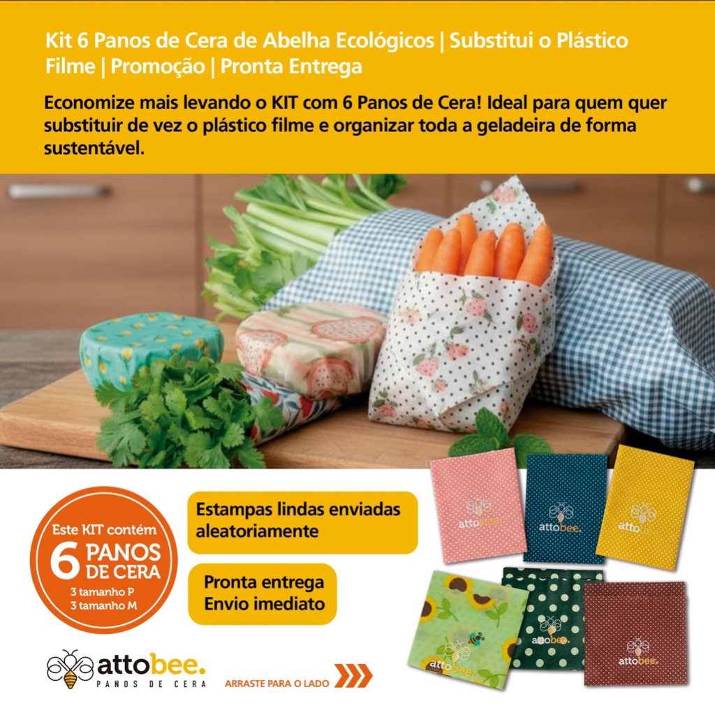 Kit 6 panos de cera de abelha reutilizável | ecológico | Pronta Entrega | Últimas Unidades