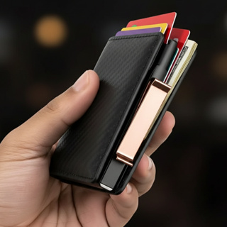 Carteira RFID De Fibra De Carbono Premium Porta Cartões De Liga De Alumínio Antirroubo Para Homens. em Oferta na Shopee