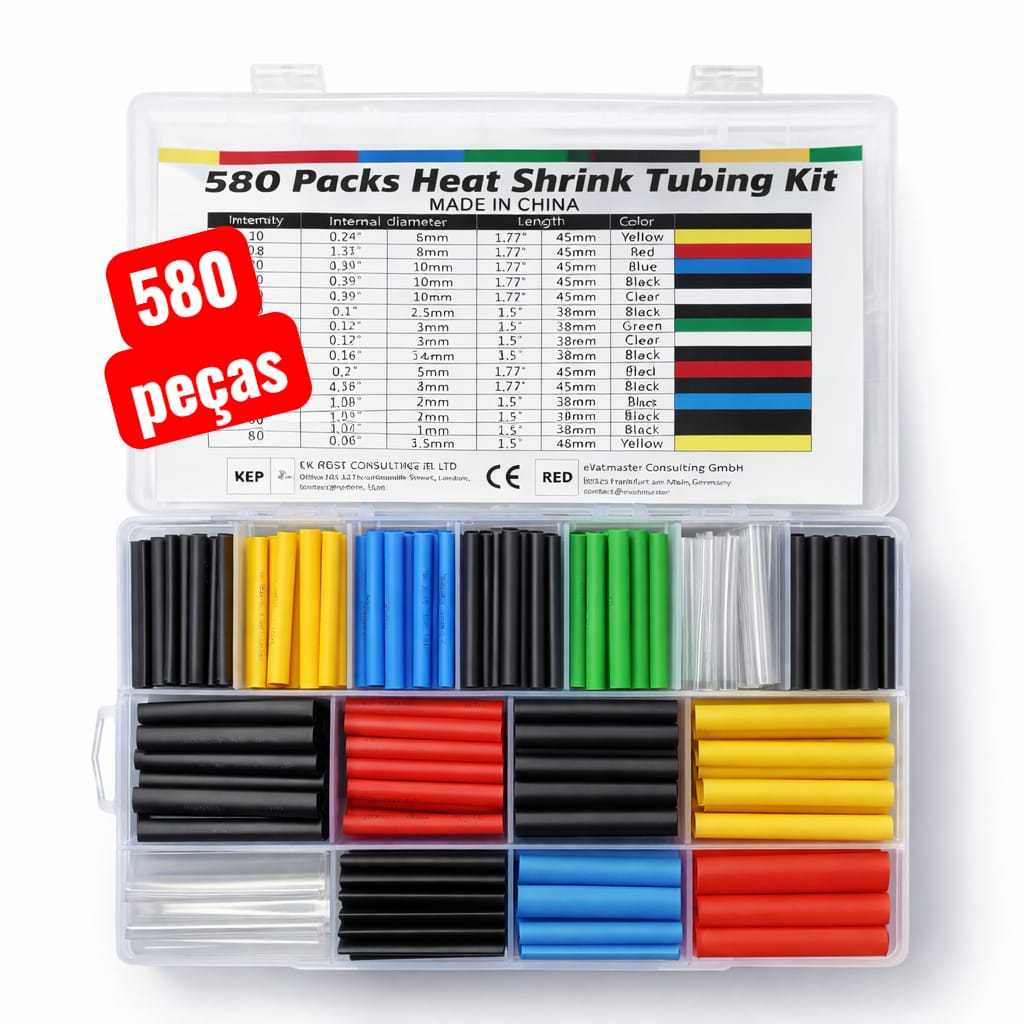 Kit 580 Peças Tubo Termo Retrátil Preto Ou Colorido Emendar Isolar Fios Cabos