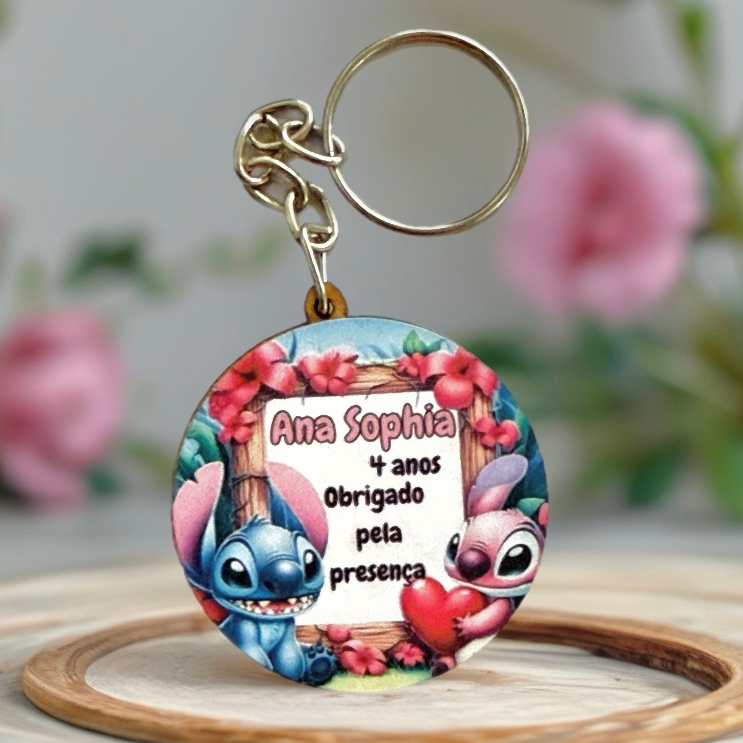 Kit Chaveiro PERSONALIZADO STITCH - ANGEL ADESIVADO para aniversário, decoração, festa, lembrancinhas em MDF