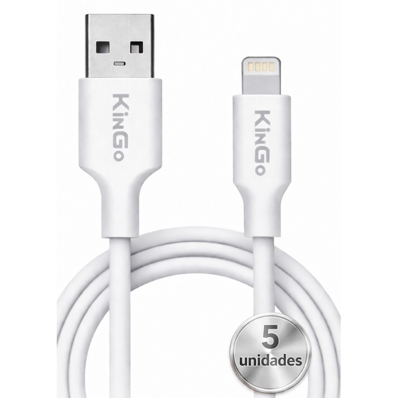 Cabo para iPhone Lightning Turbo 2.1A - Kit 5 Unidades - Carga Rápida 1m Branco KinGo