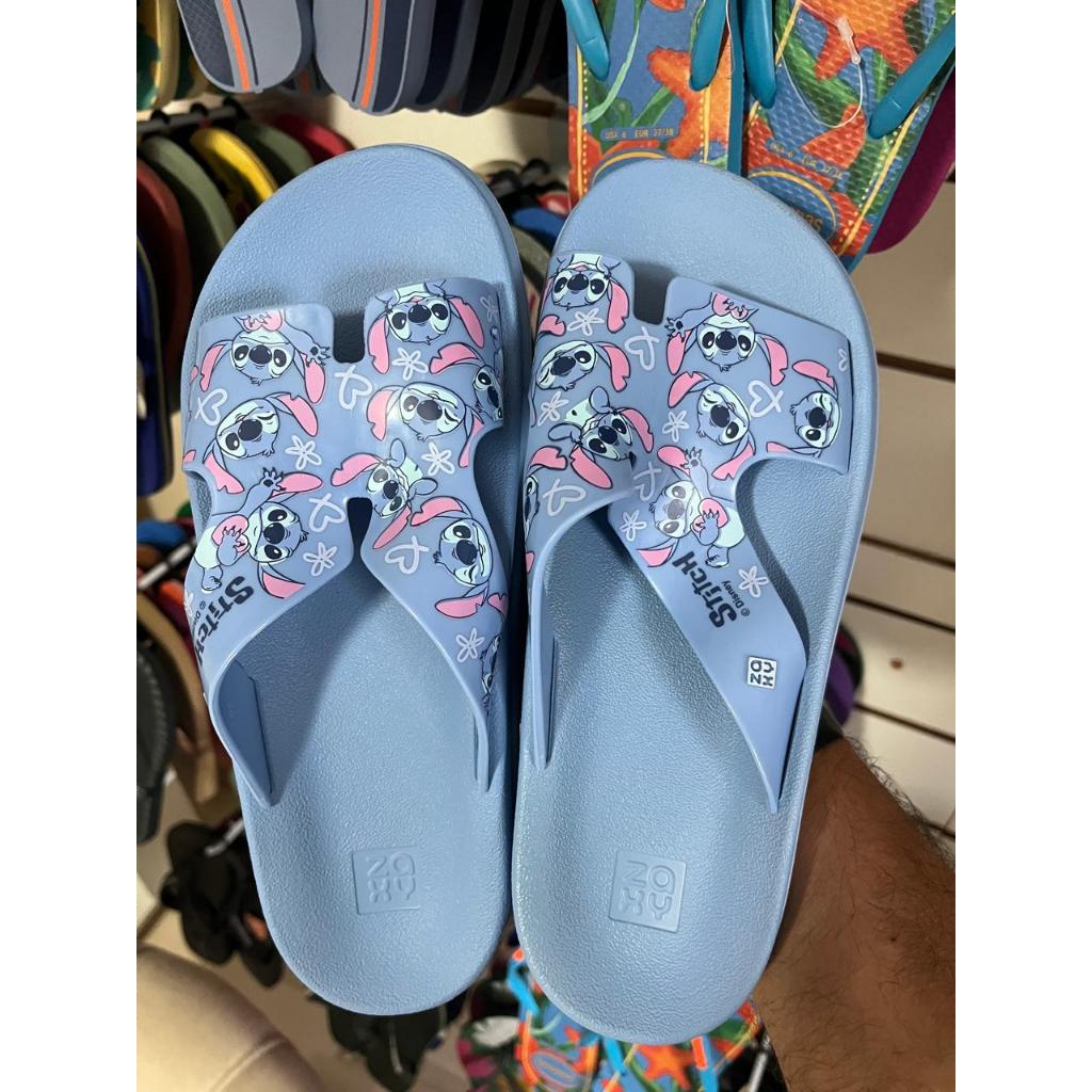 Chinelo Slide Adulto Infantil Disney Sitch Azul confortavel zaxy grendene